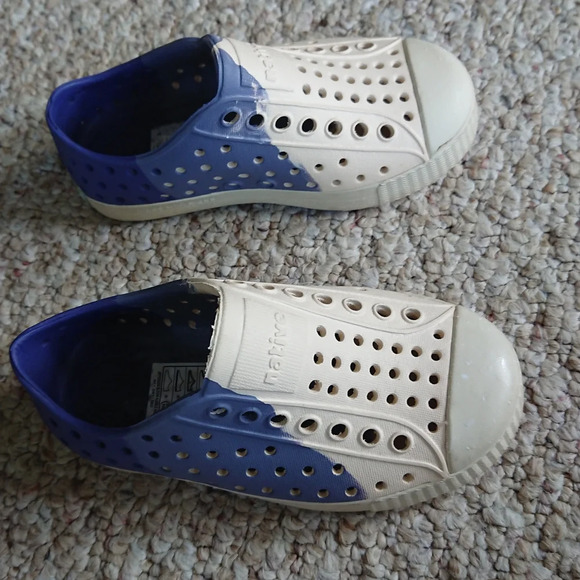 Native Kids Shoes Jefferson Bloom Marbled Child Cream and Blue size 8 - Picture 3 of 12